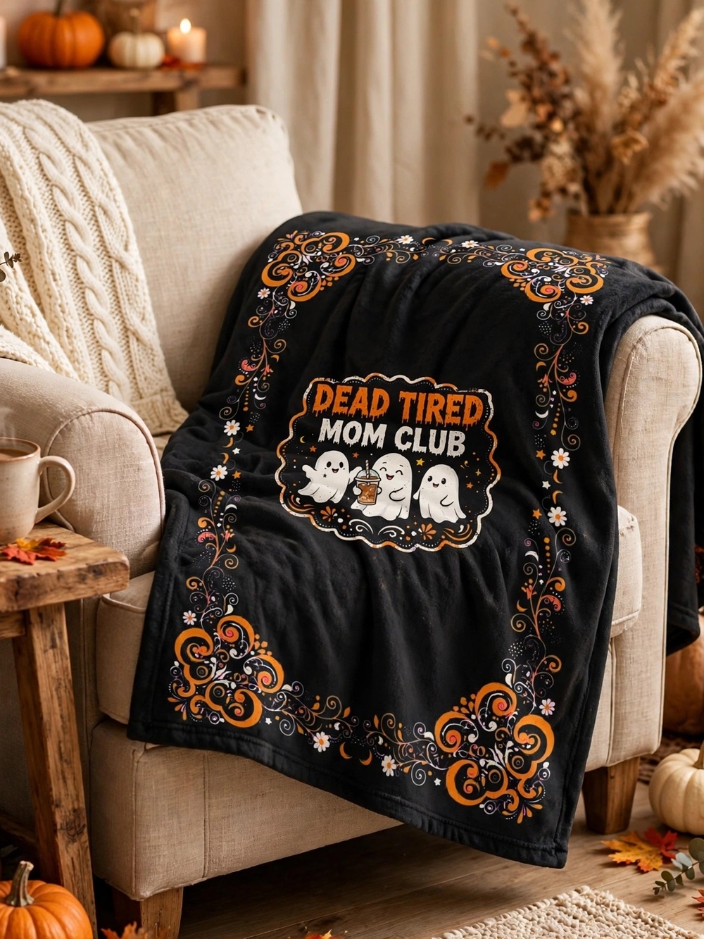 Dead Tired Mom Club Halloween Plush Throw Blanket - 50x60